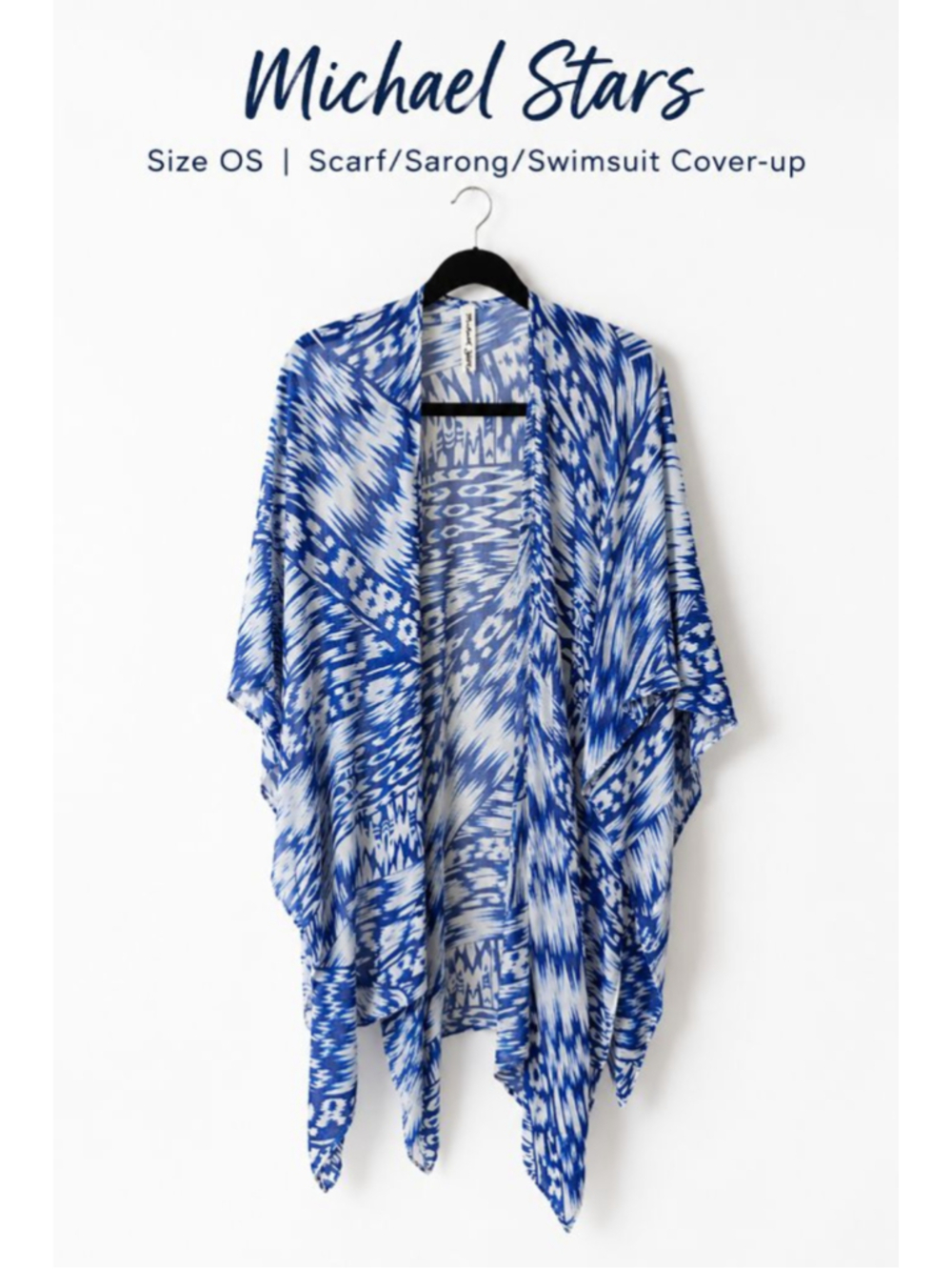 Michael Stars Blue White Ikat Scarf Sarong Swimsuit Cover-Up OS Resort Beach - Picture 2 of 7